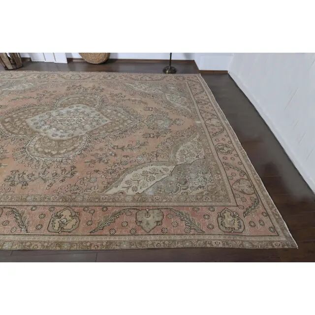 1970s Vintage Persian Handmade Wool Cotton Orange Area Rug 285x381