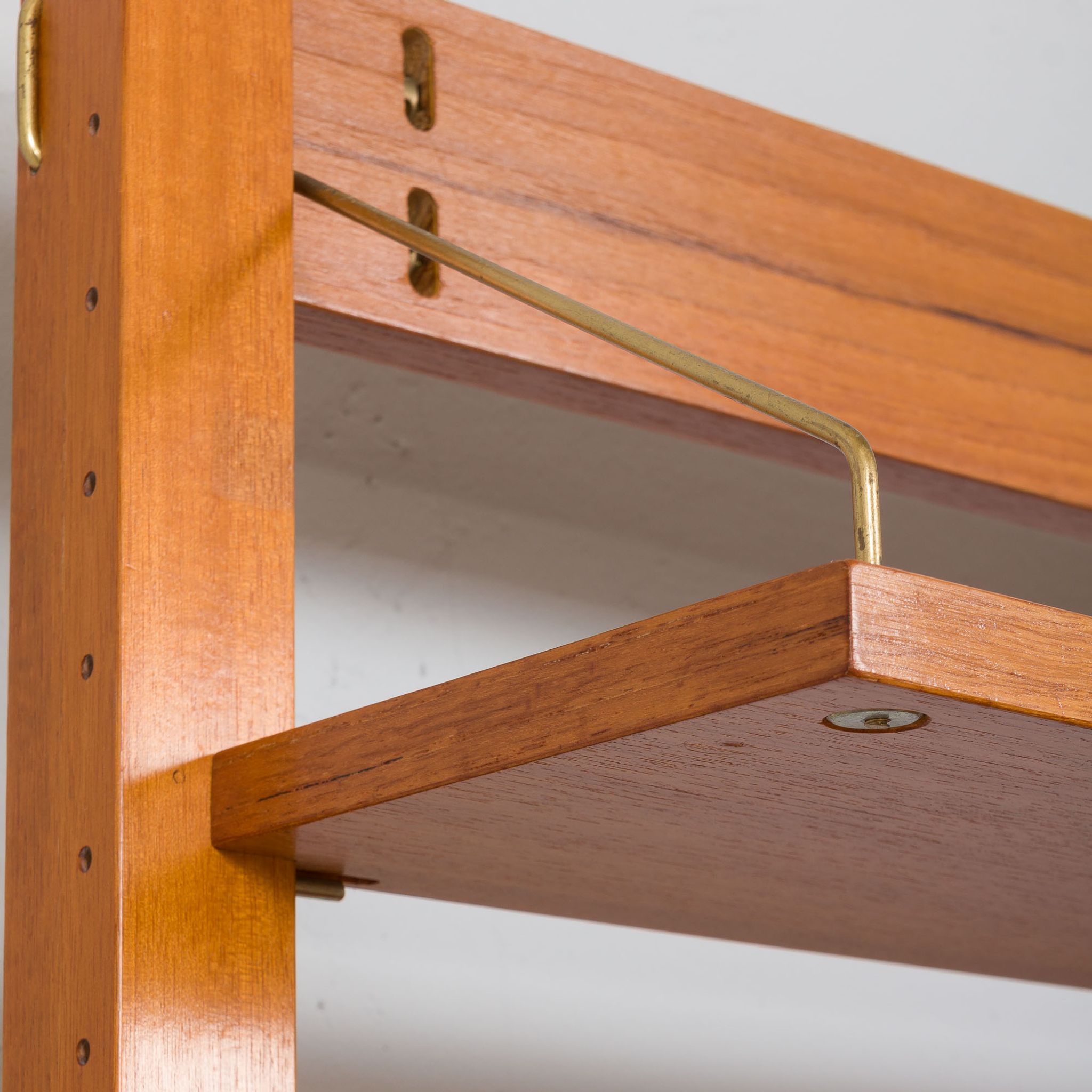 Rival 2 bay free standing teak wall unit with 3 cabinets and 3 shelves by Brodrene Jatogs Norway, Kj