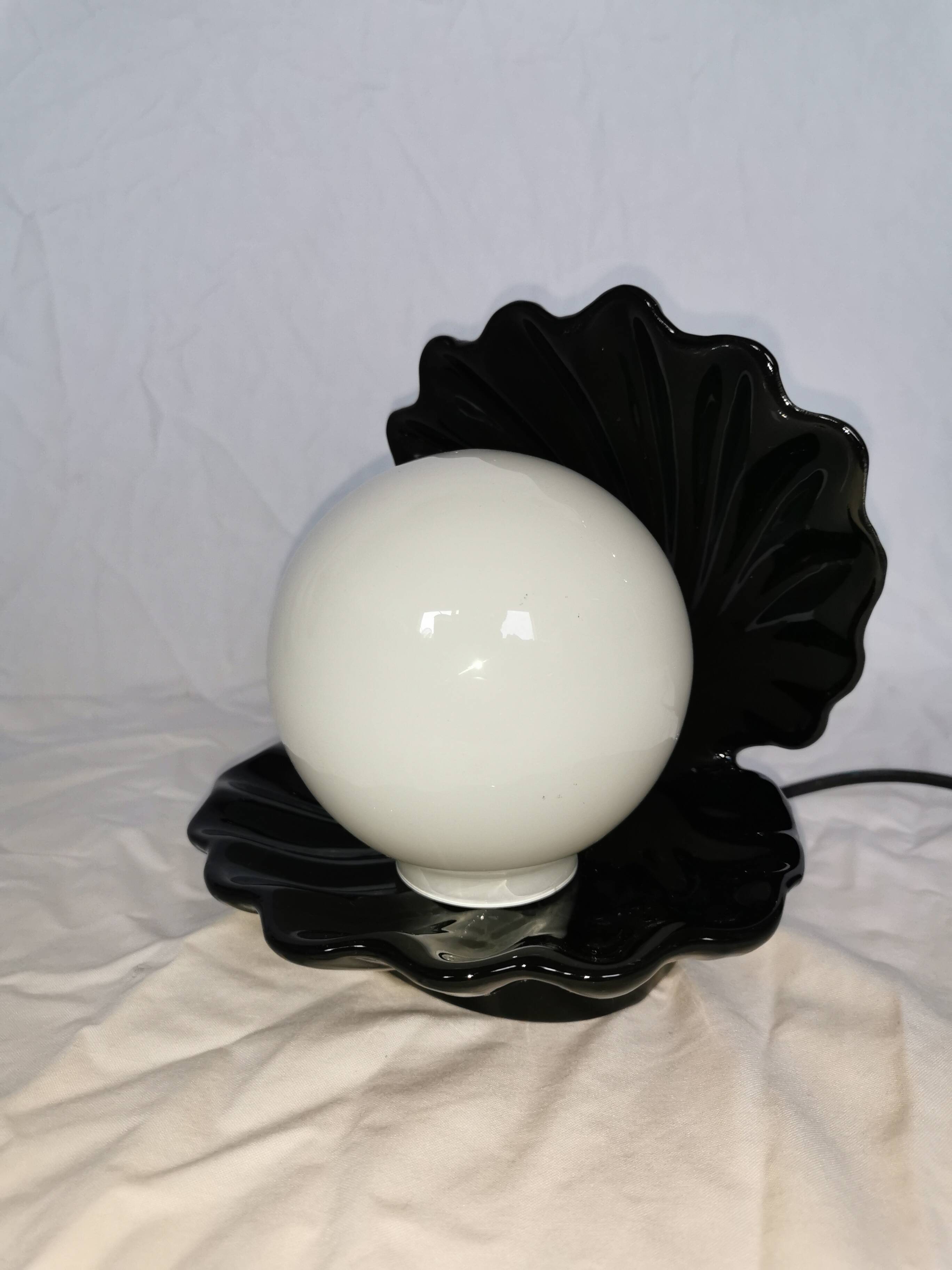Ceramic shell lamp with opaline pearl, Saint-Jacques, France, 1980