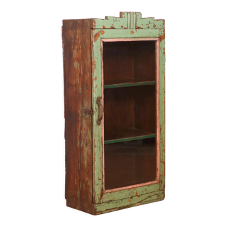 old Art Deco wall display case in original green teak