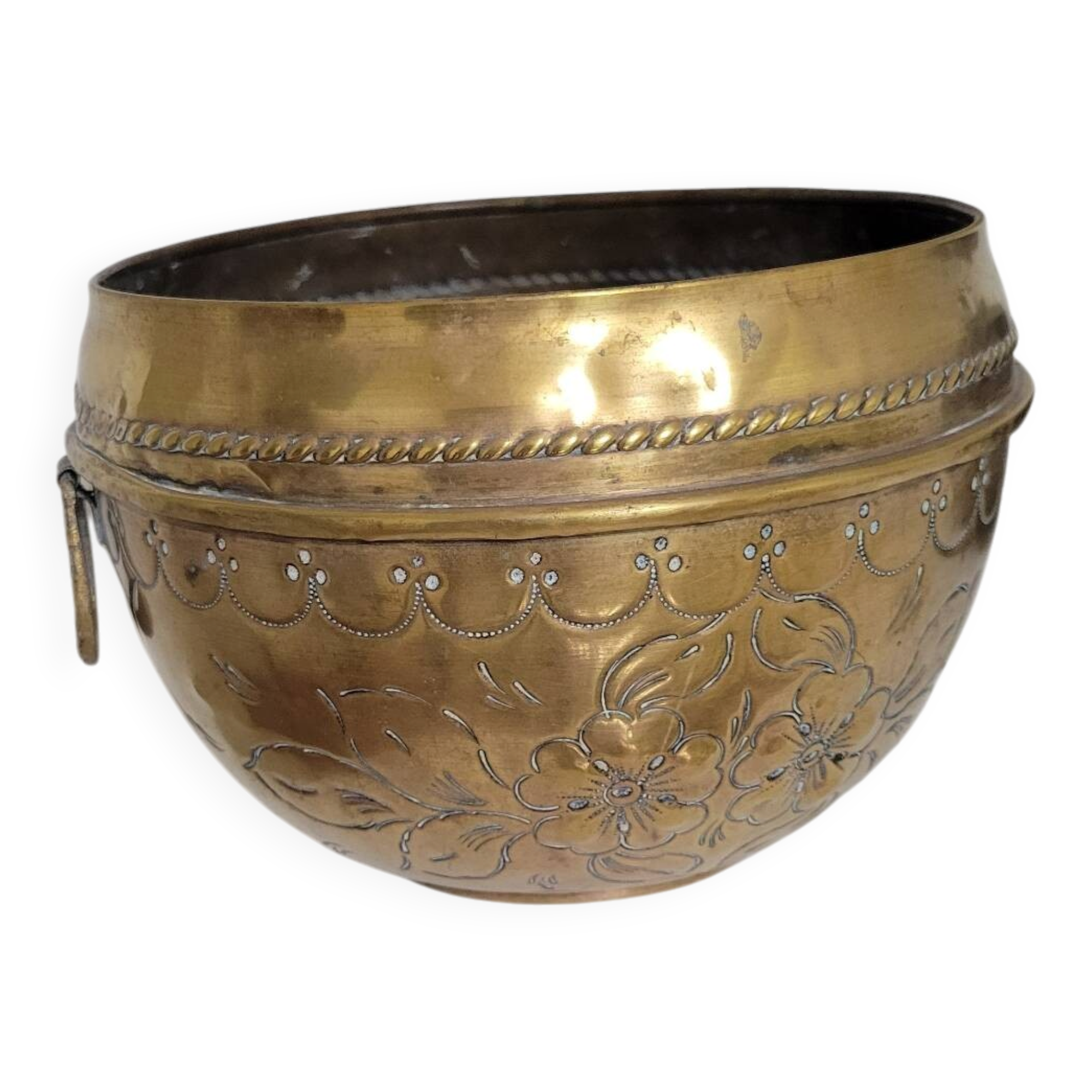 Large brass cache pot from the late 19th century (25 cm)