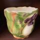 Cache pot barbotine iris decor tons vert et mauve digoin faience