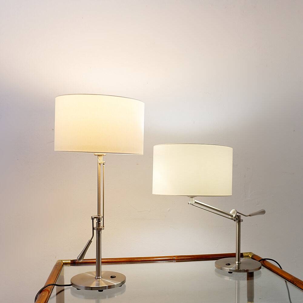 Pair of brushed steel table lamps with adjustable tilt - United Kingdom