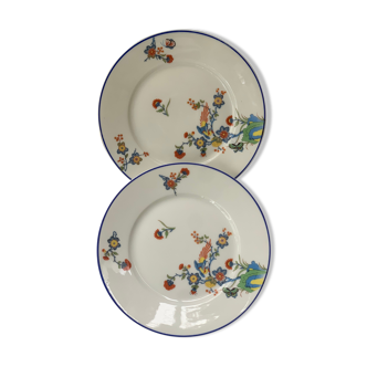 2 assiettes dessert Paulhat Limoges motifs paon