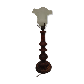 Table lamp, wooden foot turned walnut color