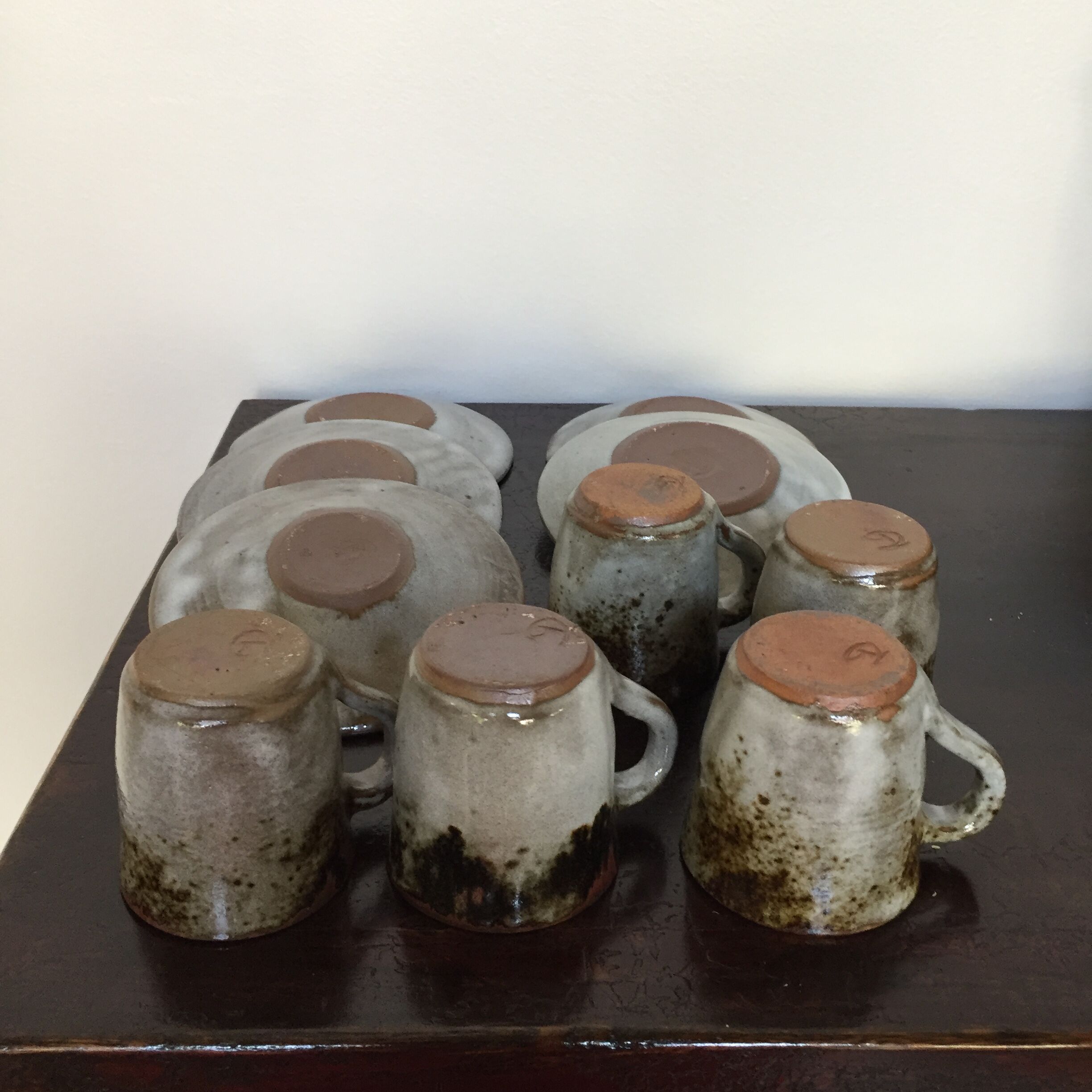 Signed enamelled sandstone coffee service