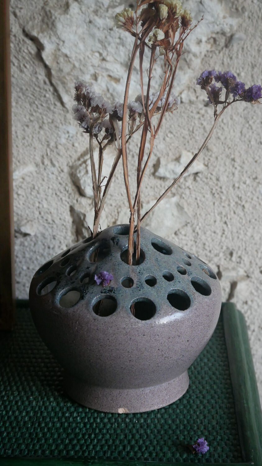 Pique-fleurs vintage en grès Accolay (pièce unique)