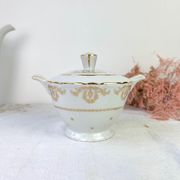 Vintage tea set in golden white porcelain CHAUVIGNY LIMOGES