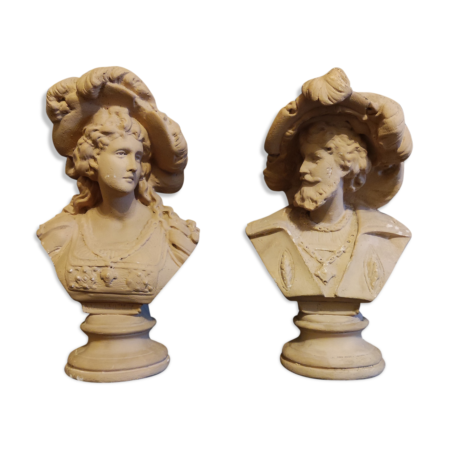 Plaster busts "margherita and faust" from the 50s