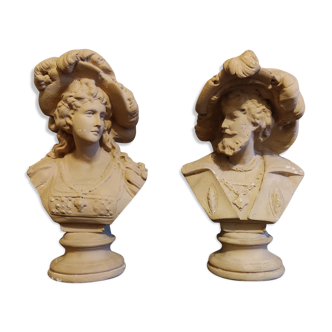 Bustes en plâtre "margherita et faust" des années 50