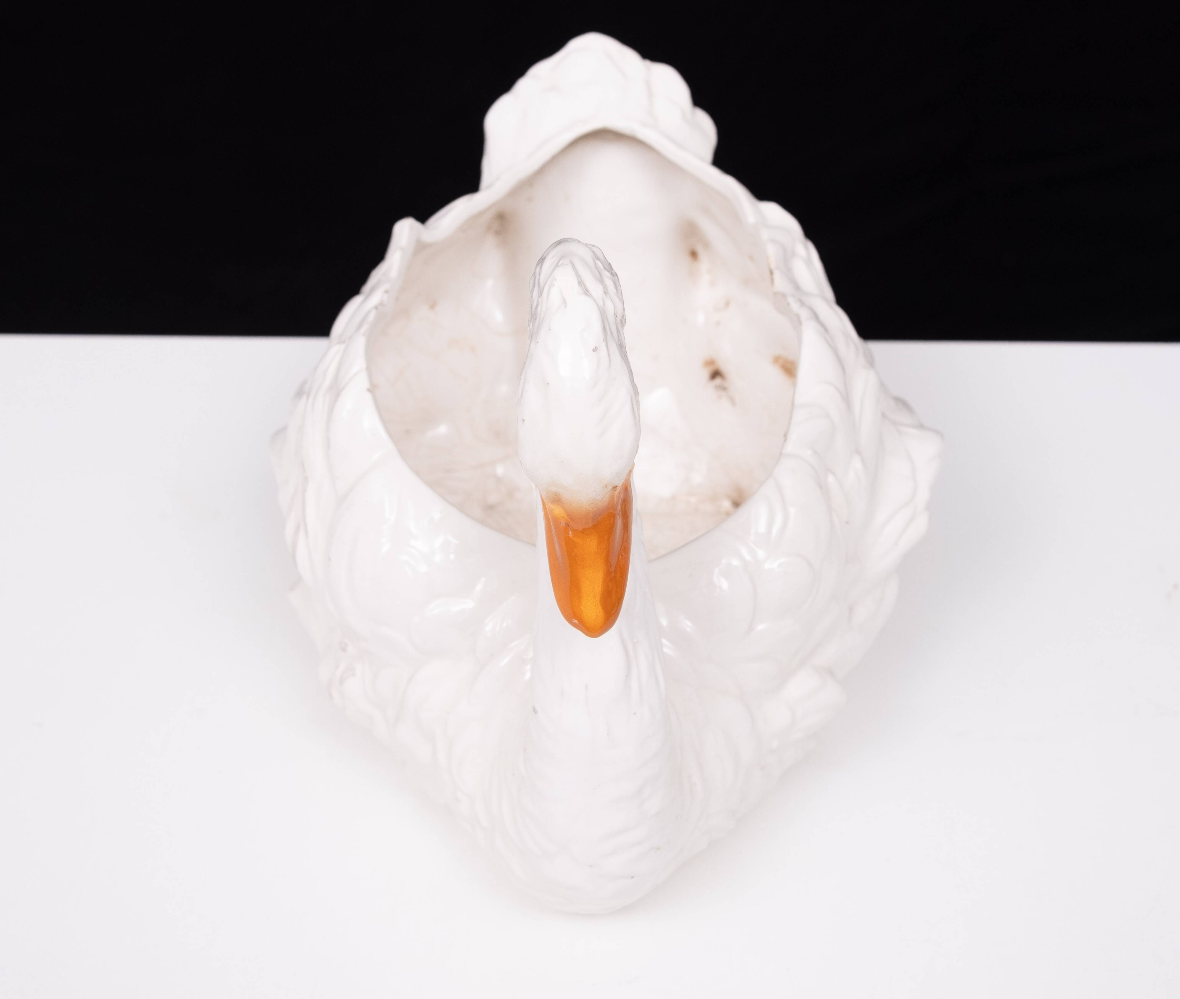 Antique Capodimonte Ceramic Swan jardiniere 1880