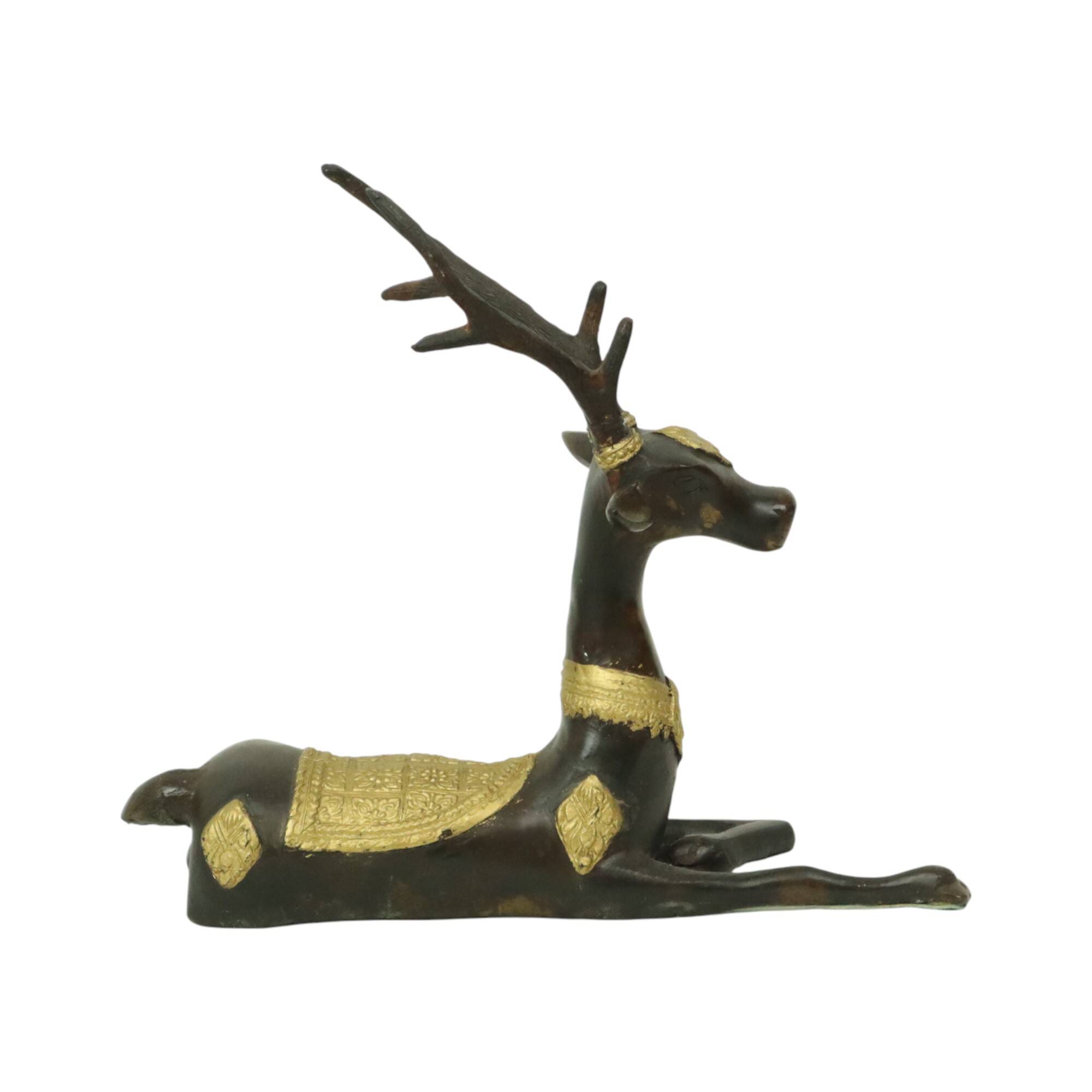 Vintage Bronze Sculpture Reclining Deer Sarreid Ltd 32cm