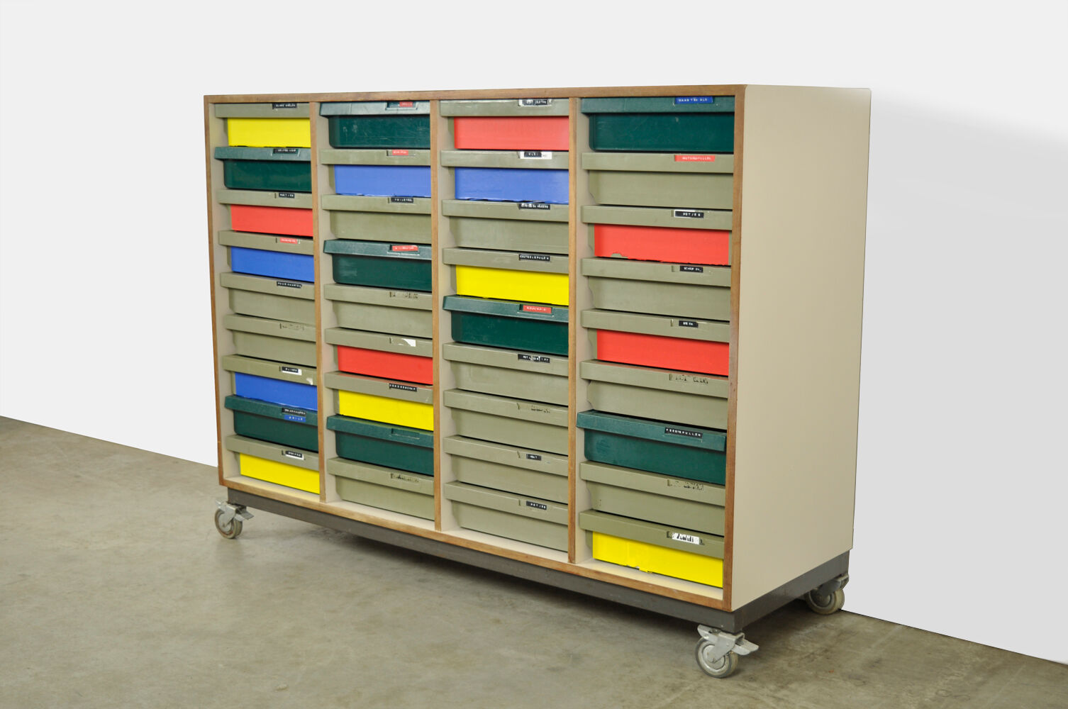Dutch schoolcabinet with coloured drawers, 1970s