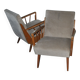 Pair of Mid-Century armchairs in varnished wood and brown/grey fabric, 1960s.