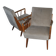 Pair of Mid-Century armchairs in varnished wood and brown/grey fabric, 1960s.