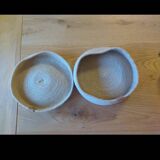 Basket with braided rope and leather lid