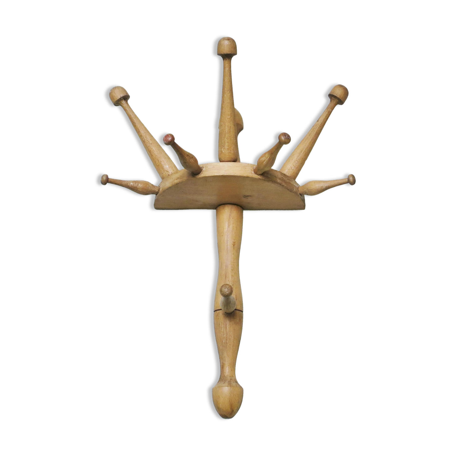 Turned wood wall coat rack