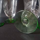 8 two-tone Art Deco engraved crystal stemware