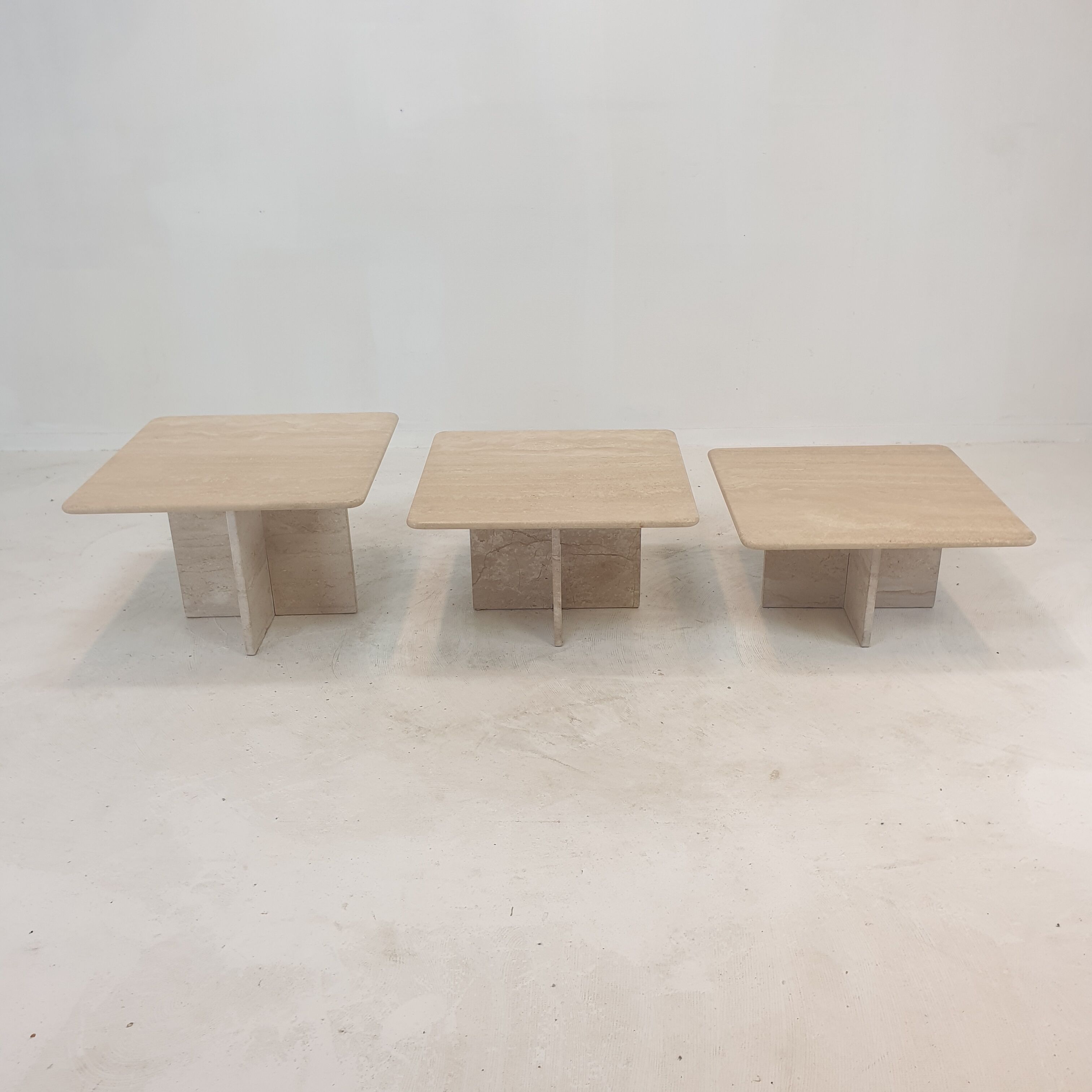 Set of 3 italian travertine coffee or side tables, 1980s