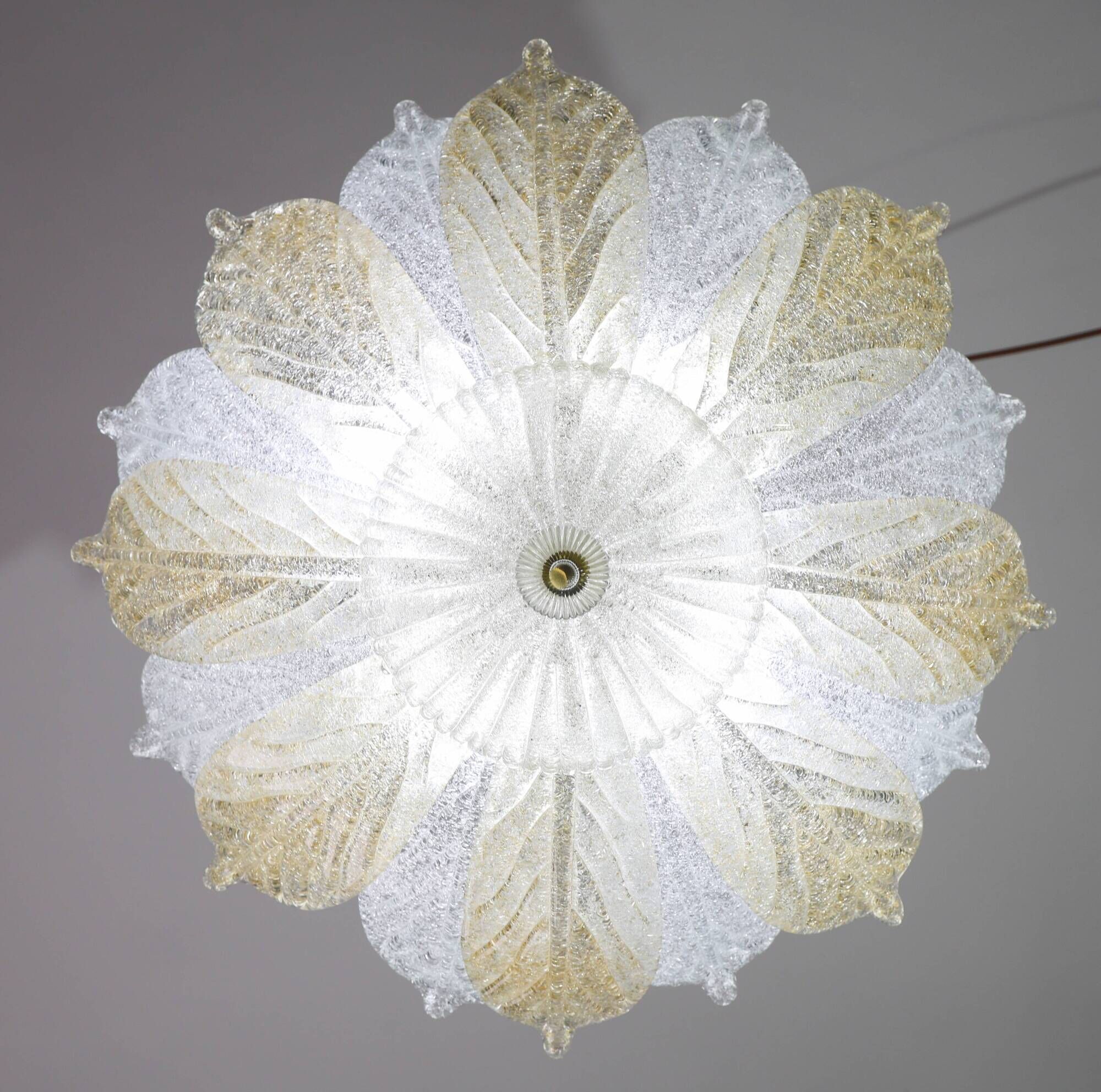 Charming Vintage Italian Murano Glass Amber and trasparent Ceiling Light