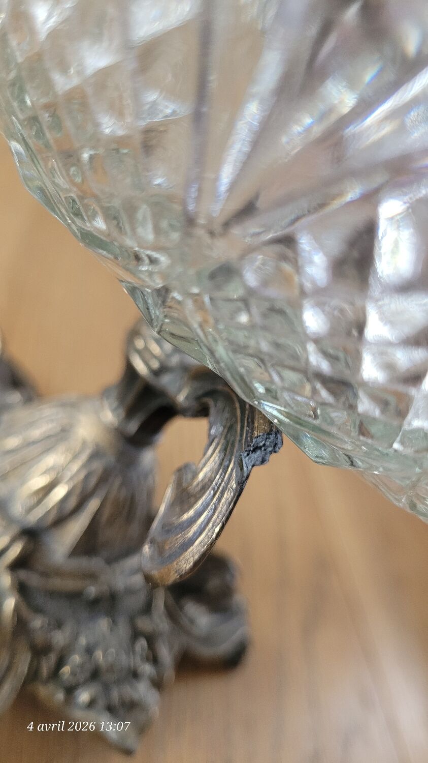 Cut glass bowl on a metal stand / compote dish