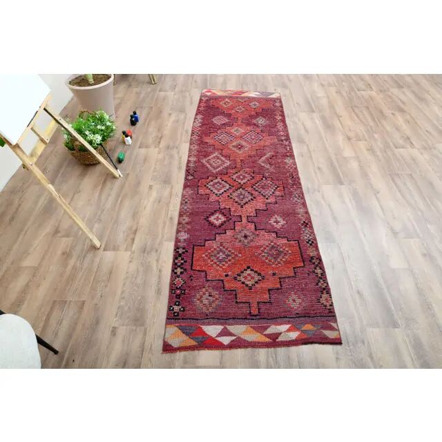 1970s Turkish Oushak handmade wool cotton red area rug 79x252