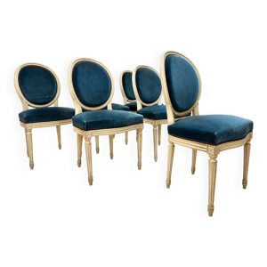 Lot de 6 chaises médaillon - velours bleu