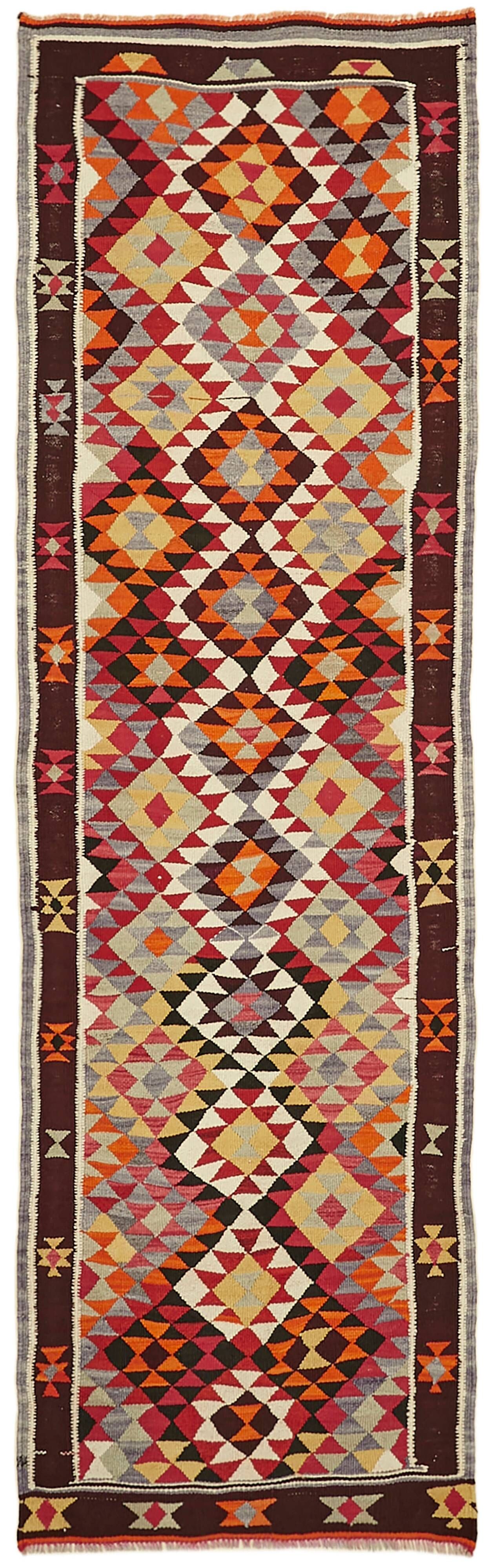 Turkish Handwoven Vintage Herki Kilim 102 cm x 320 cm