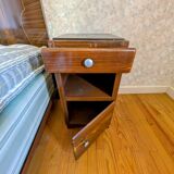 Old pressed sheet metal bed and its bedside table