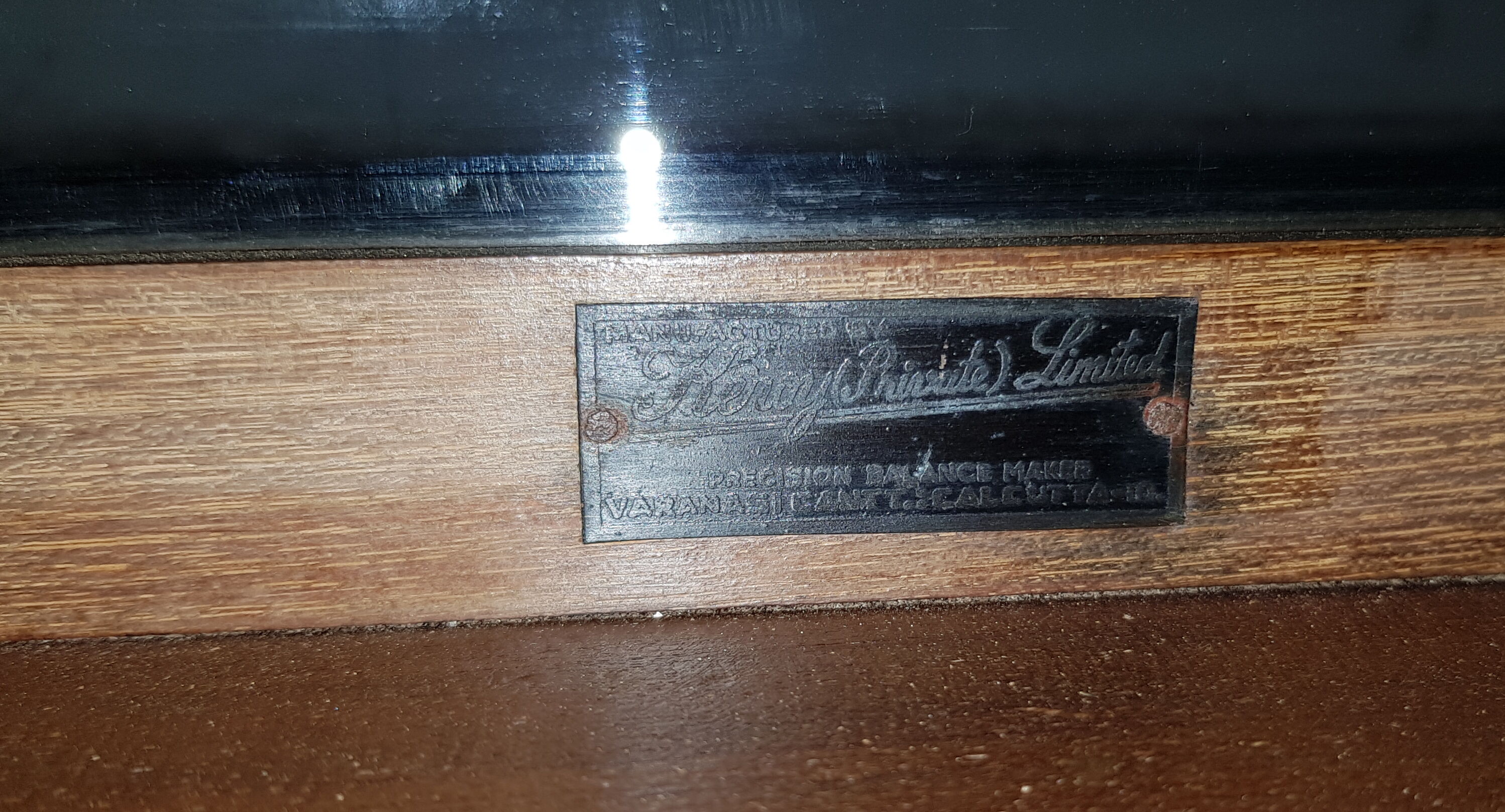 Old glass scale box in teak