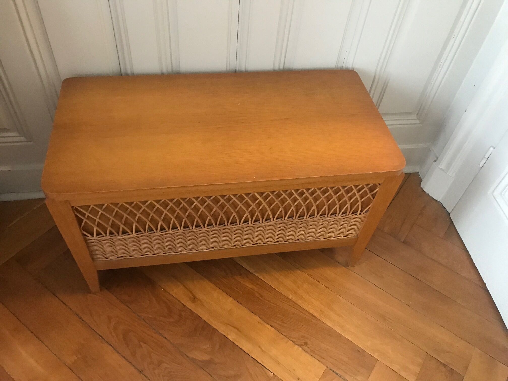 Wood and rattan toy chest