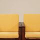 Pair of vintage curved beech armchairs, refurbished – Corduroy fabric