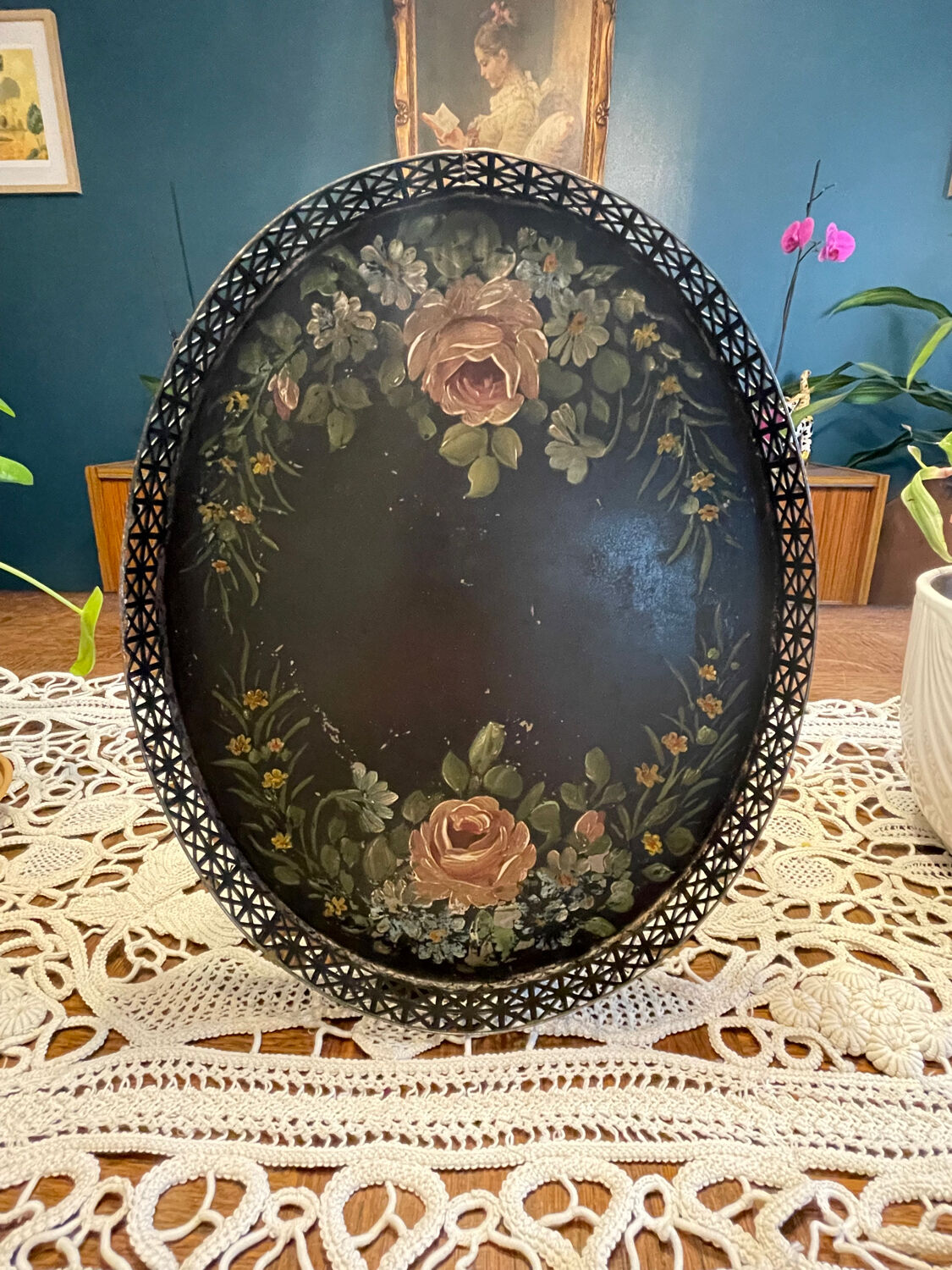 Oval painted tin tray Napoleon III