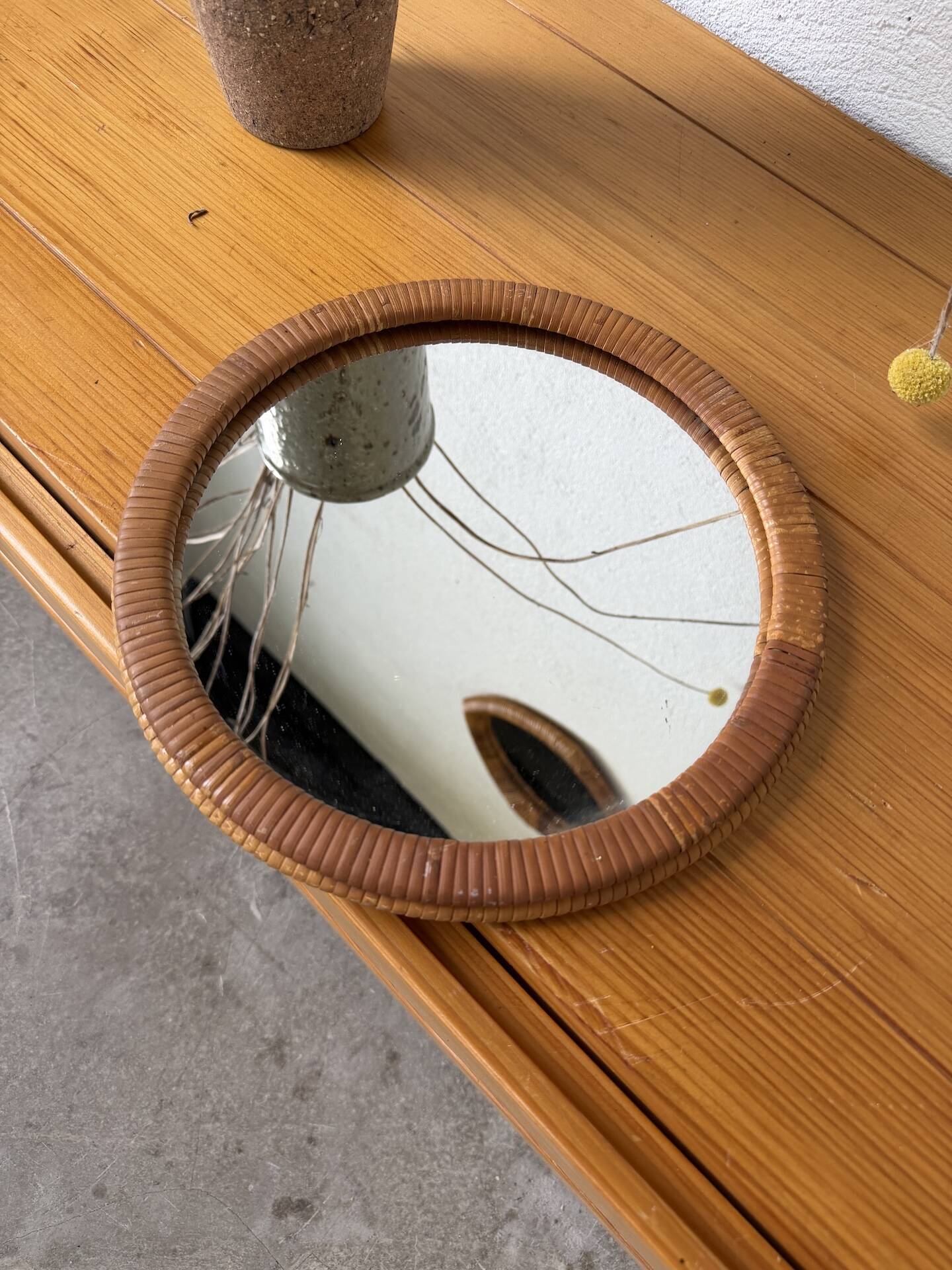 Woven wicker round mirror 1960