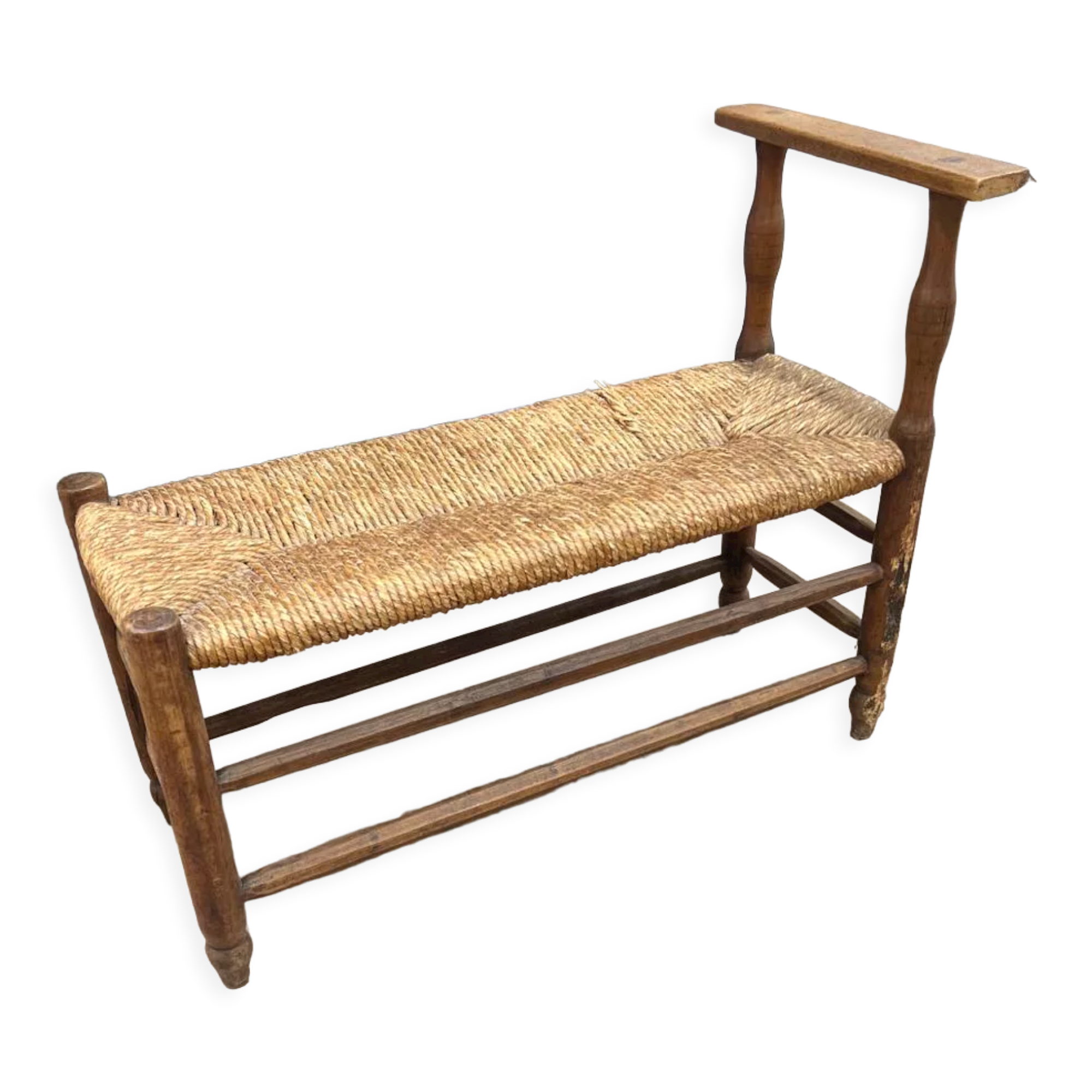 Straw bench and vintage wood