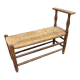 Straw bench and vintage wood