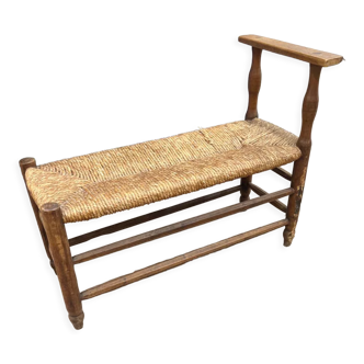 Straw bench and vintage wood