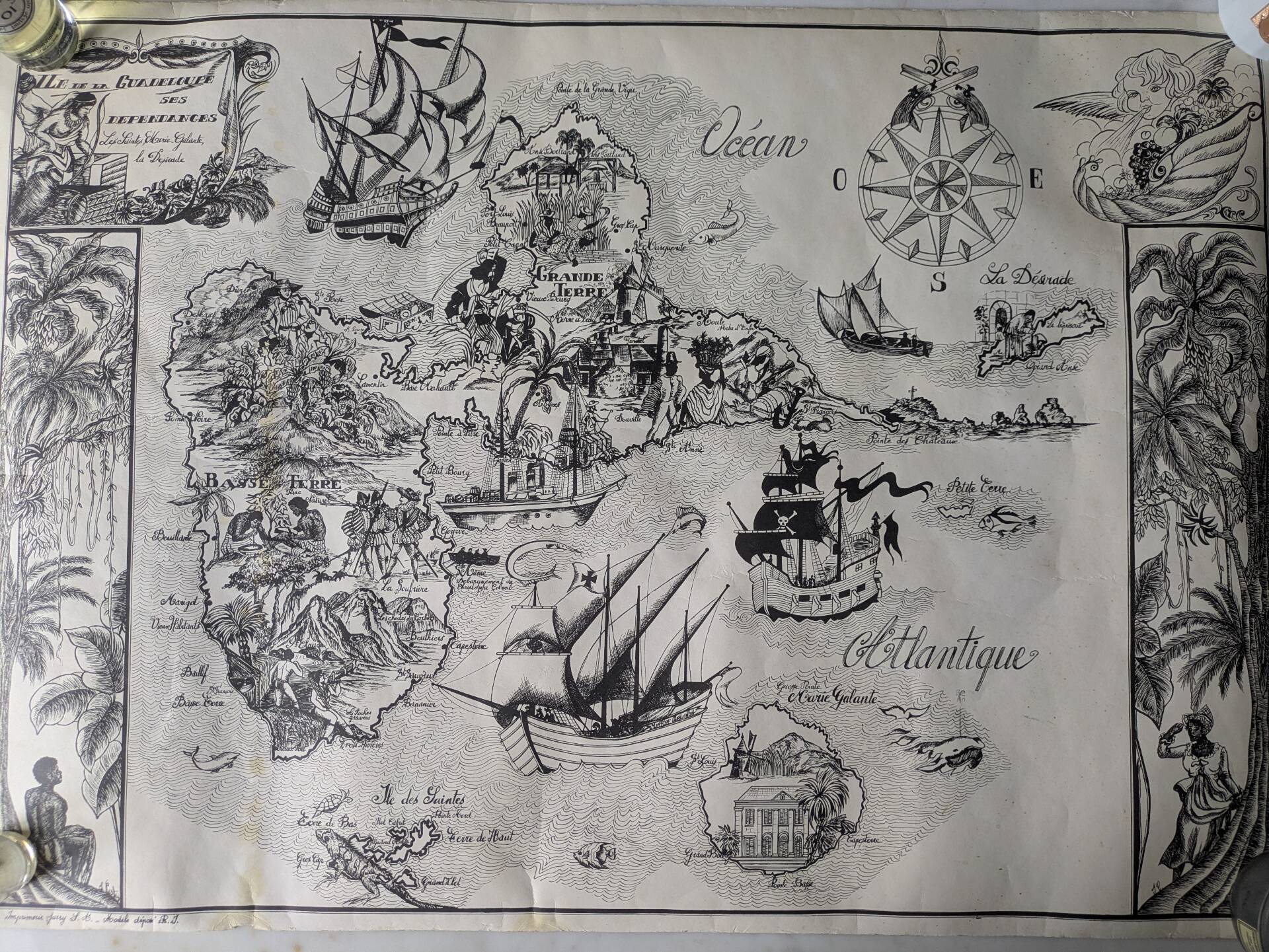 Vintage poster on Guadeloupe printed by Jarry signed by G. Costes.