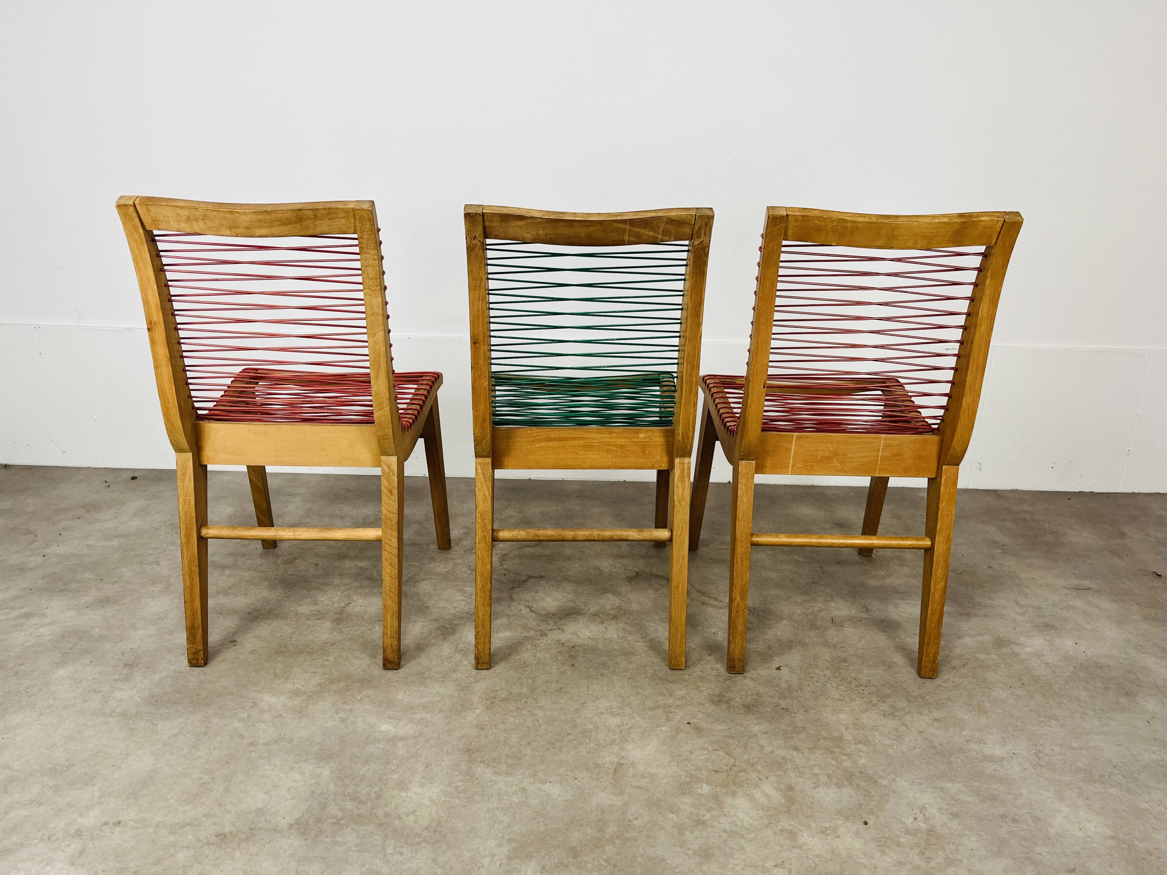 3 Louis Sognot scoubidou chairs from the 1950s