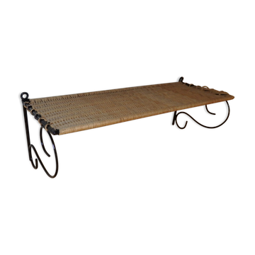 Etagère en métal et rotin vintage