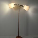 Lampadaire scandinave en chêne et laiton, années 50
