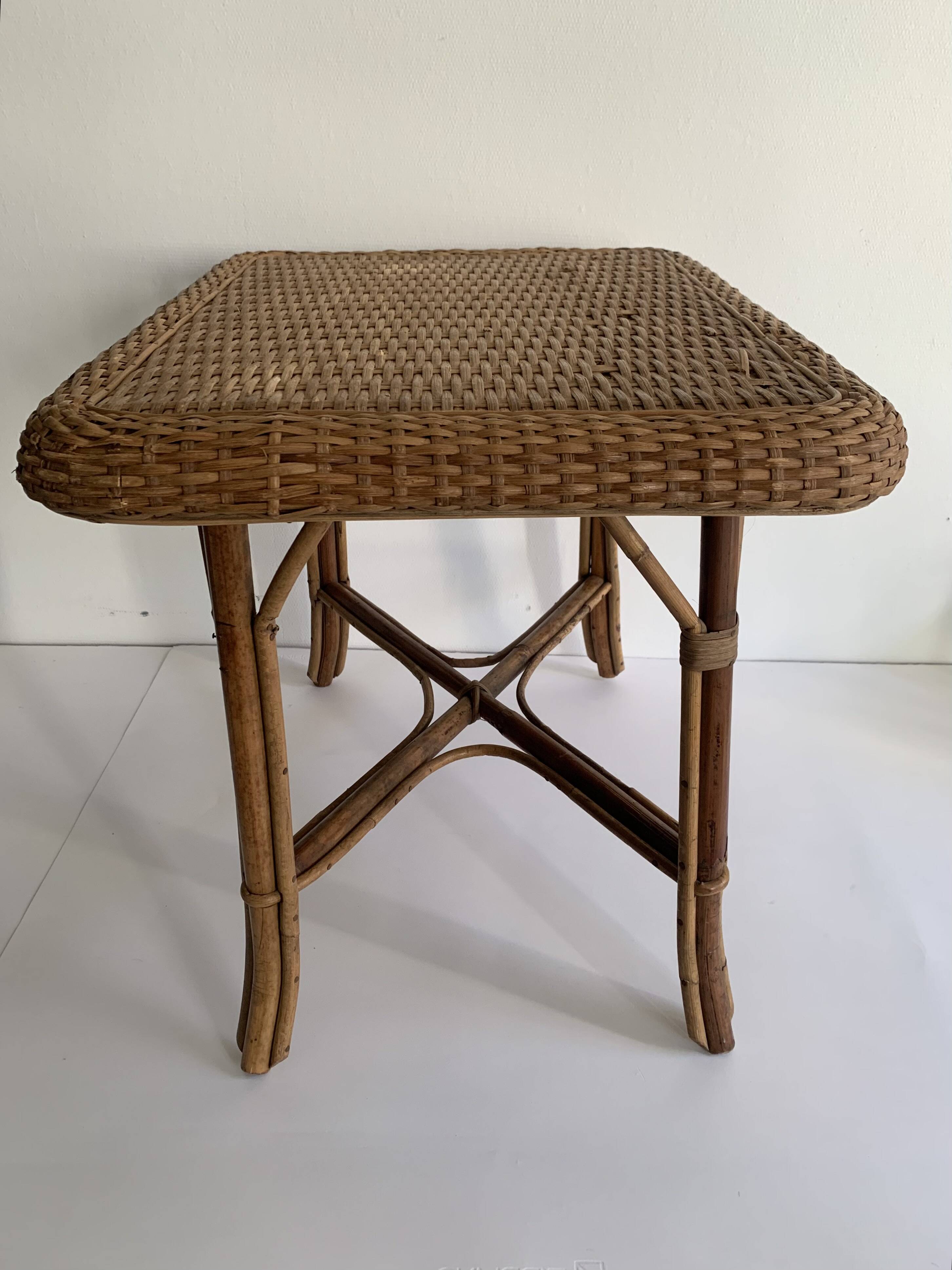 Antique rattan and bamboo coffee table, 1950