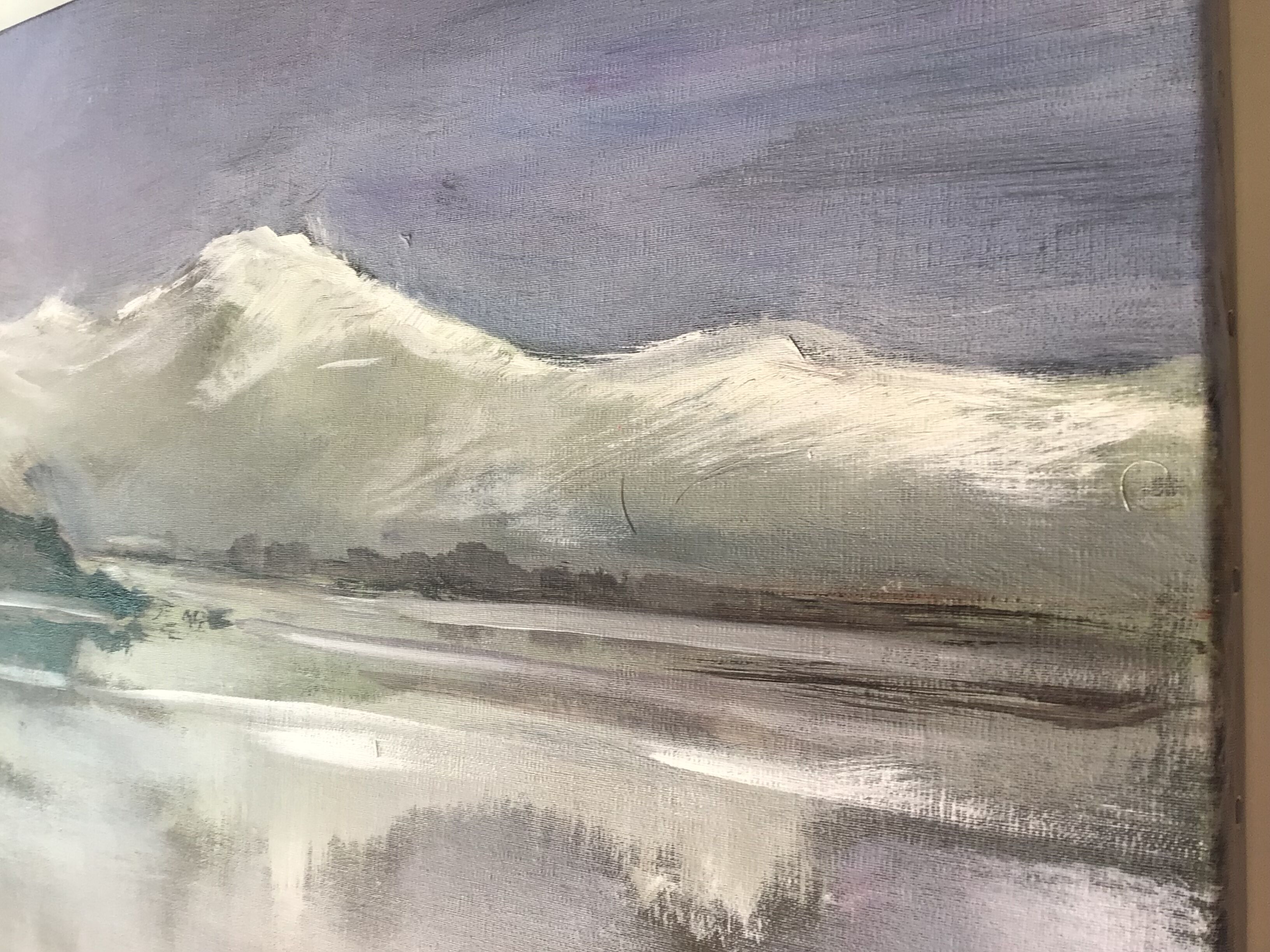 Painting on canvas snowy Northern landscape signed