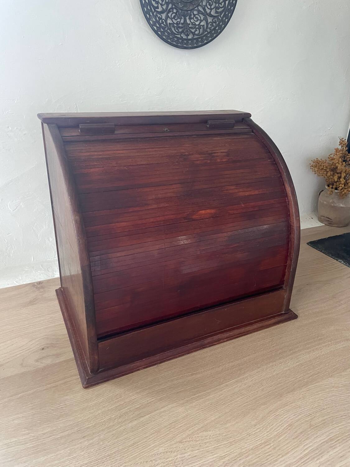 Old Flambo wooden curtain filing cabinet for desk