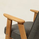 Vintage armchair anthracite gray natural wool oak wood