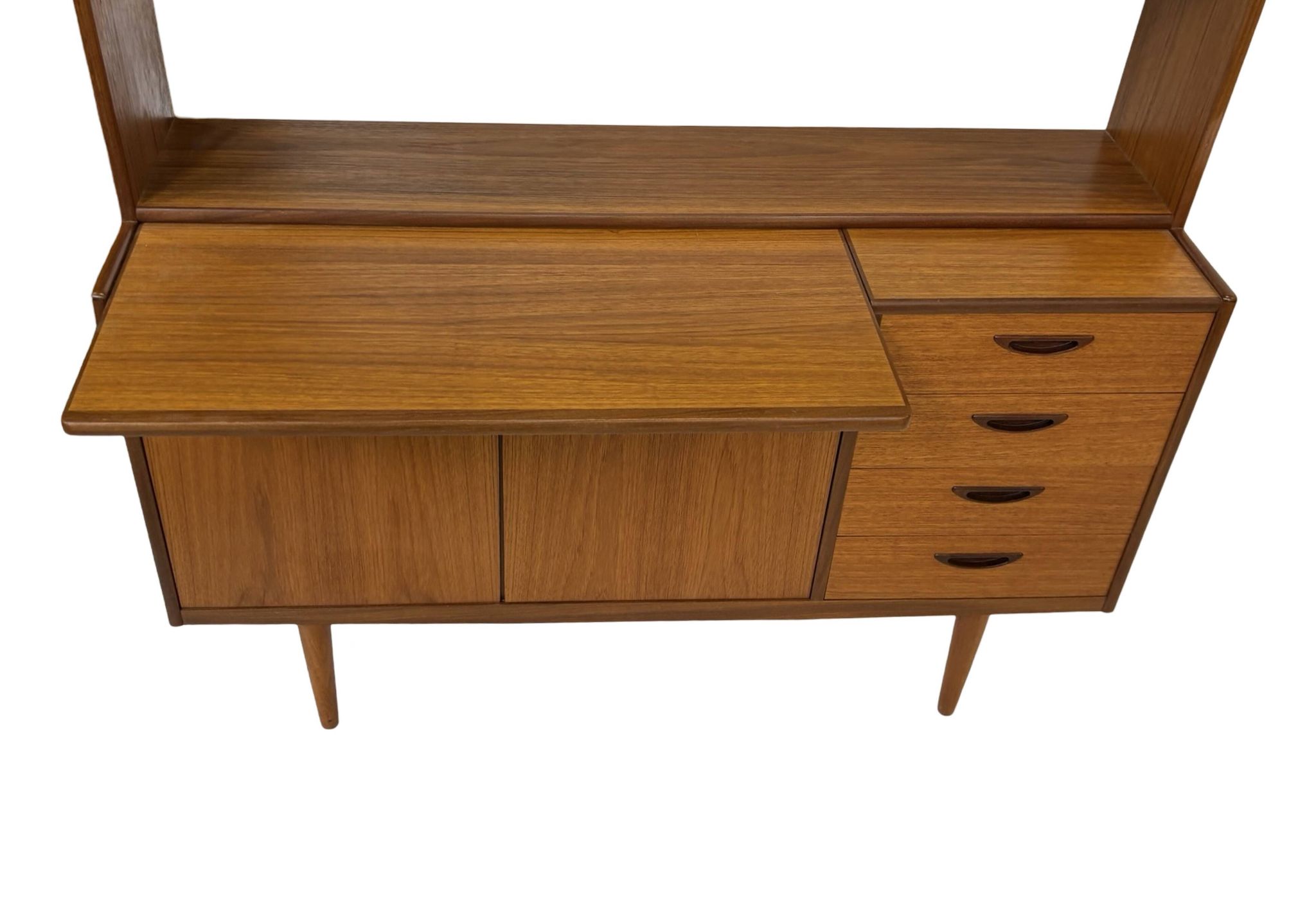 Armoire murale vintage en teck, bibliothèque, bureau, design danois, années 60
