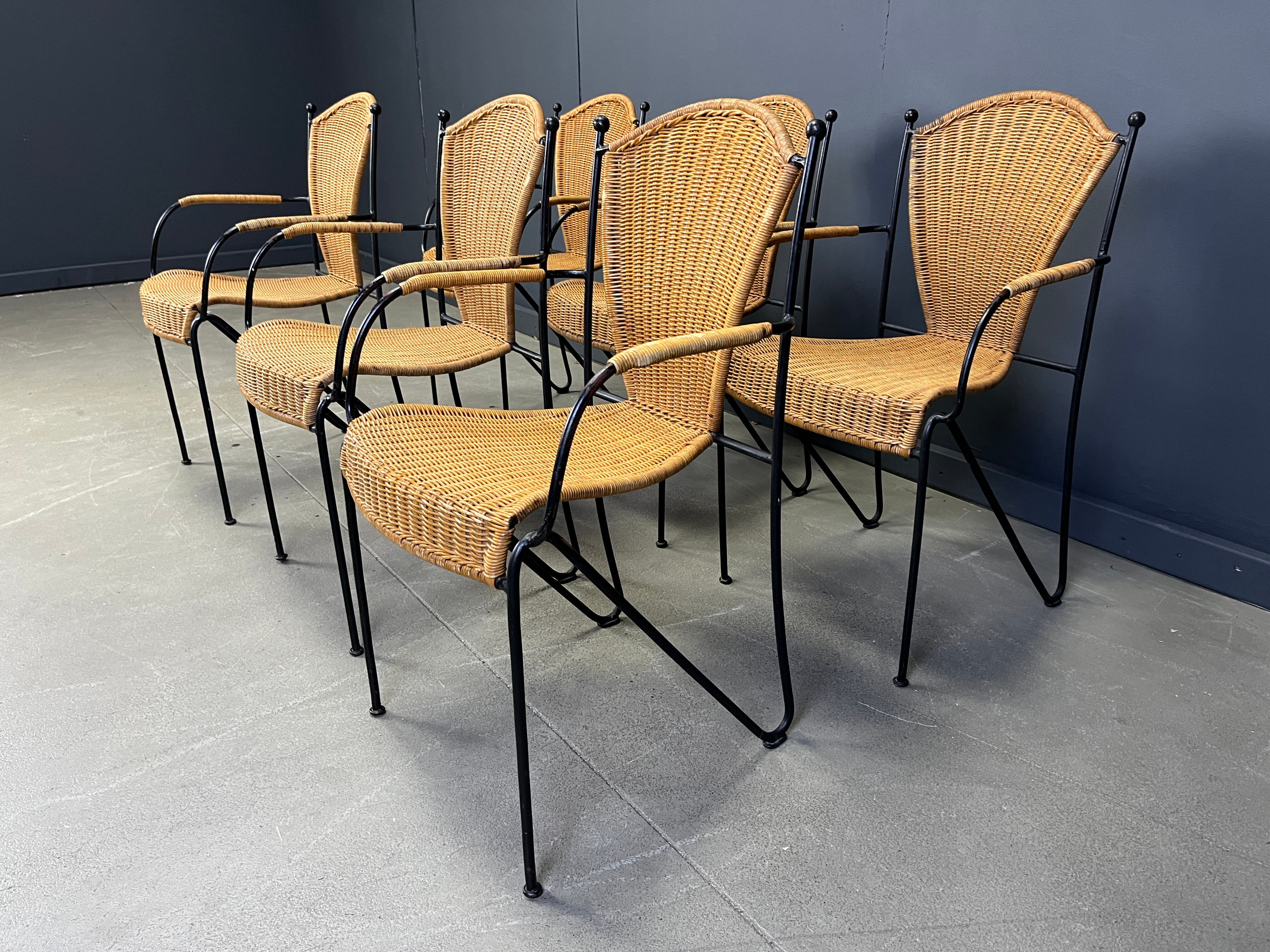 Wicker chairs by Frederick Weinberg, 1960s, set of 6