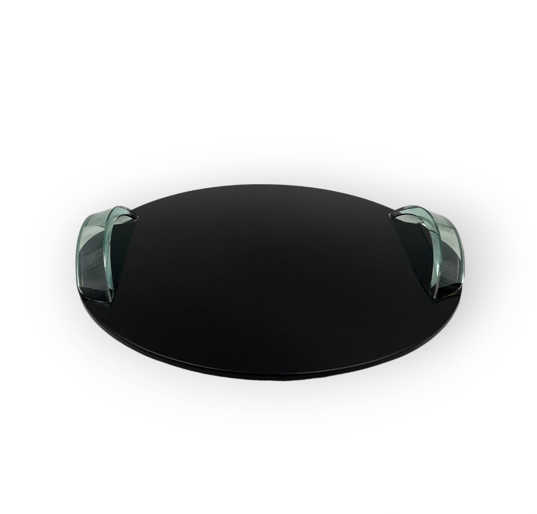 Hollywood regency black glass tray, Italy 1970s