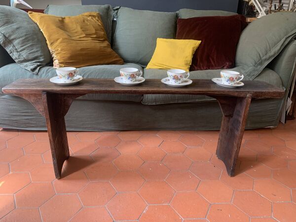 Banc 19e en chêne patiné, banc de ferme ancien