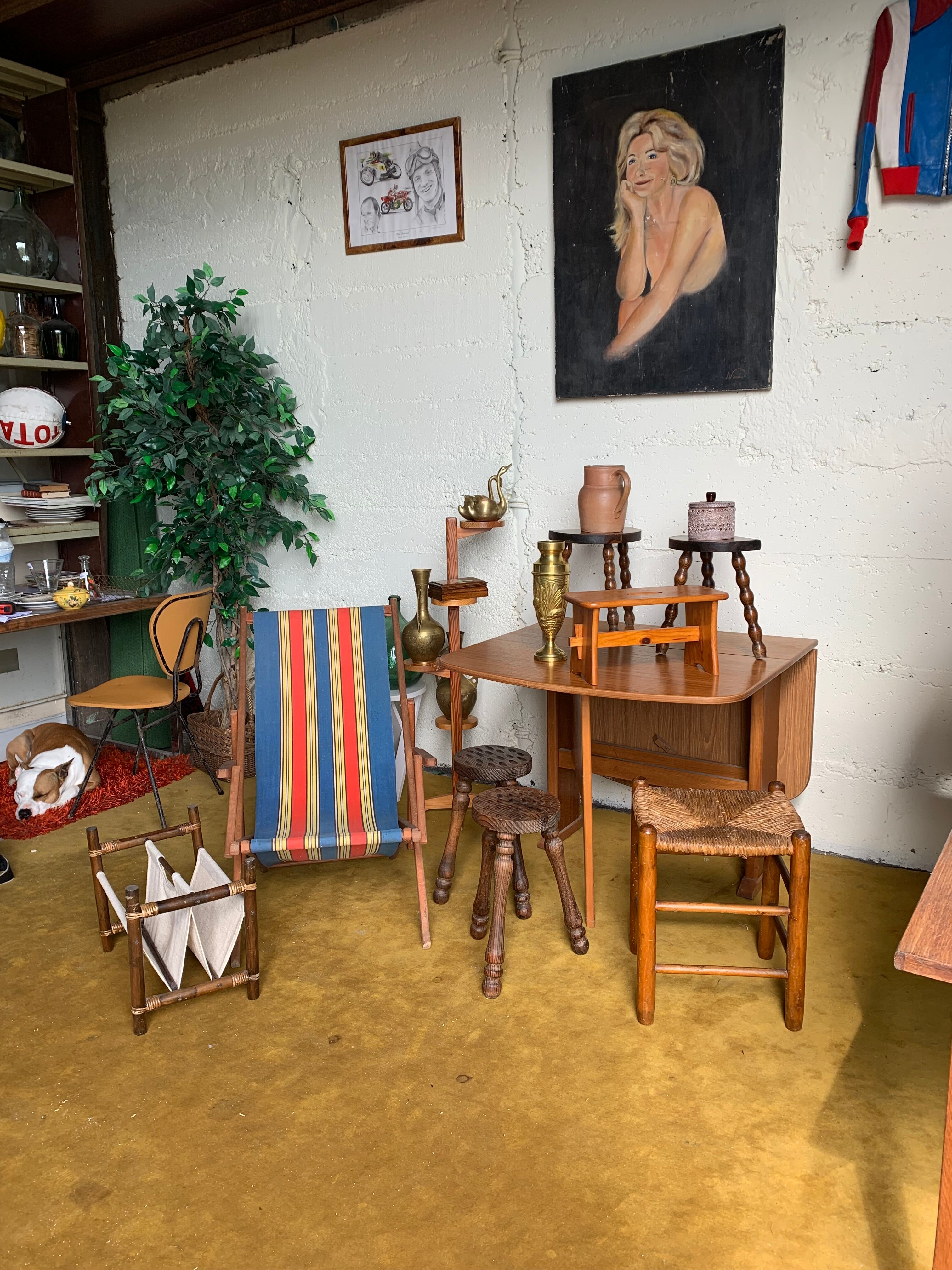 Duo of tripod half-moon stools